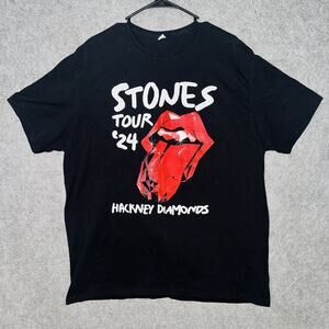 Rolling Stones Hackney Diamonds 2024 Tour T-Shirt Men's Large Black Official EUC